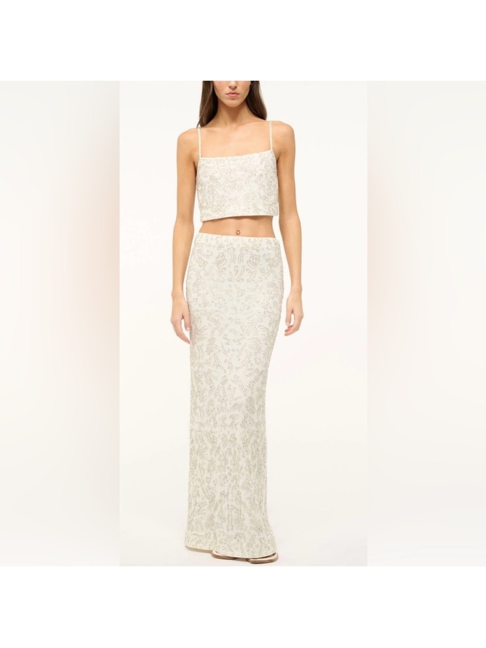 NWT Staud Ivory Barletta Beaded Maxi Skirt